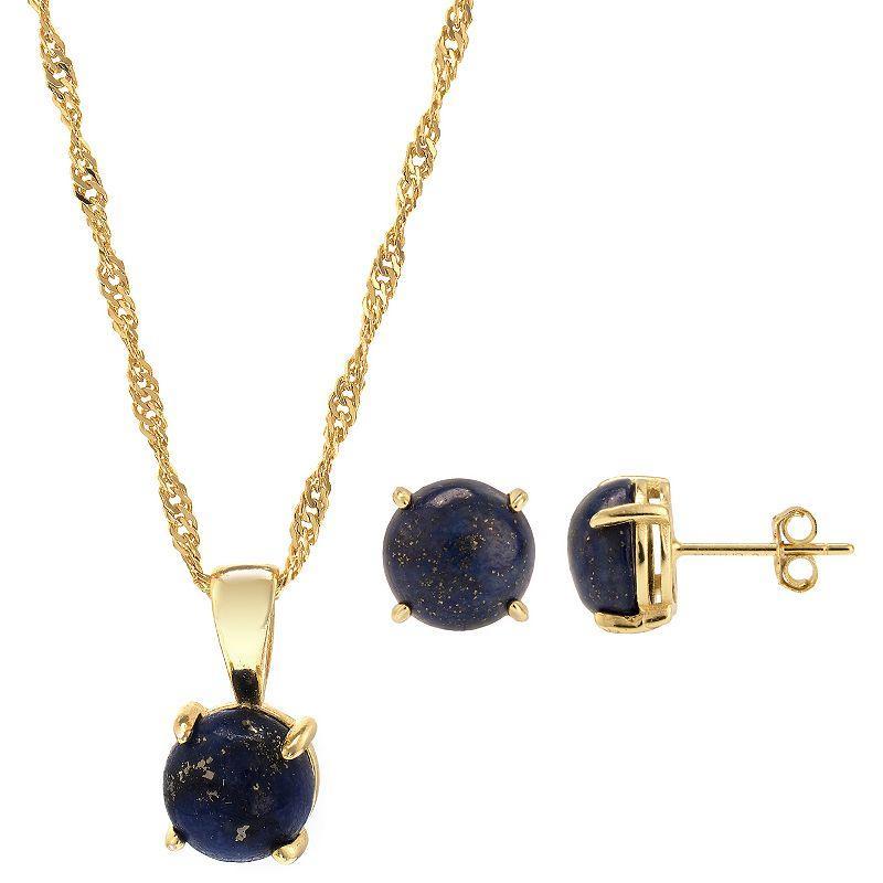 Gemistry 14k Gold Over Silver Lapis Lazuli Stud Earrings & Necklace Set, Womens Gold Tone Product Image