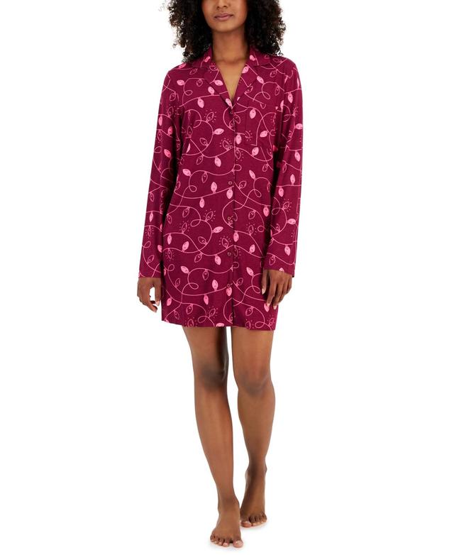 Jenni Womens Notched-Collar Long-Sleeve Sleepshirt, Created for Macys Product Image