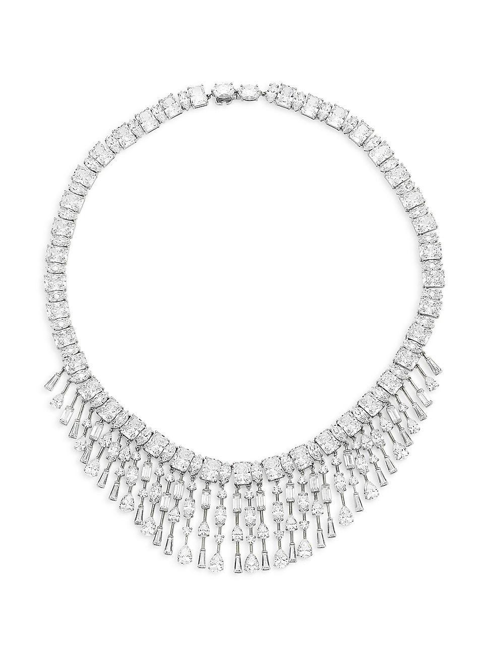 Womens Glitz Sterling Silver & Cubic Zirconia Drama Fan Bib Necklace Product Image