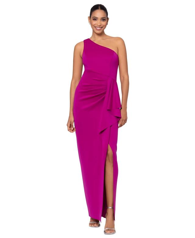 XSCAPE Long Scuba One Shoulder Ruffle Women's Dress Product Image