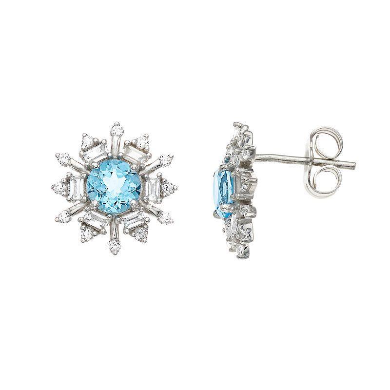 Sterling Silver Swiss Blue Topaz & Lab-Created Sapphire Snowflake Earrings, Womens Product Image