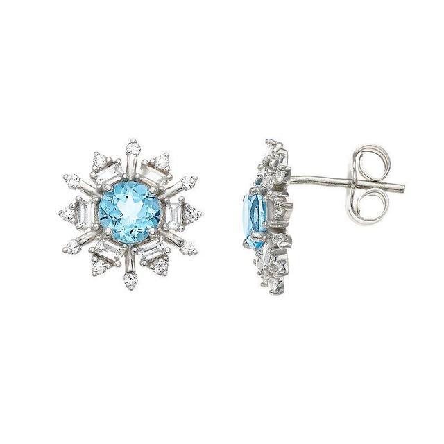 Sterling Silver Swiss Blue Topaz & Lab-Created Sapphire Snowflake Earrings, Womens Product Image