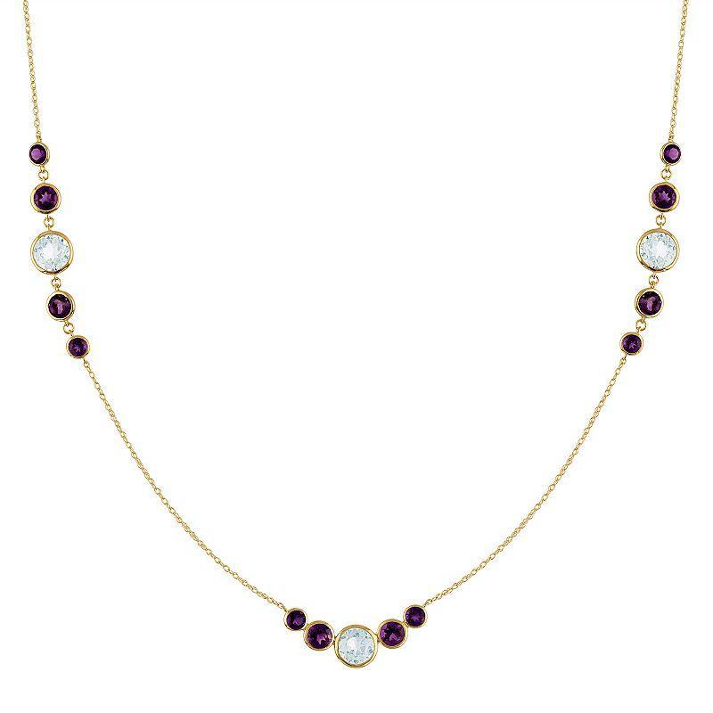 Tiara 14k Gold Blue Topaz & Amethyst Station Necklace, Womens Yellow Product Image