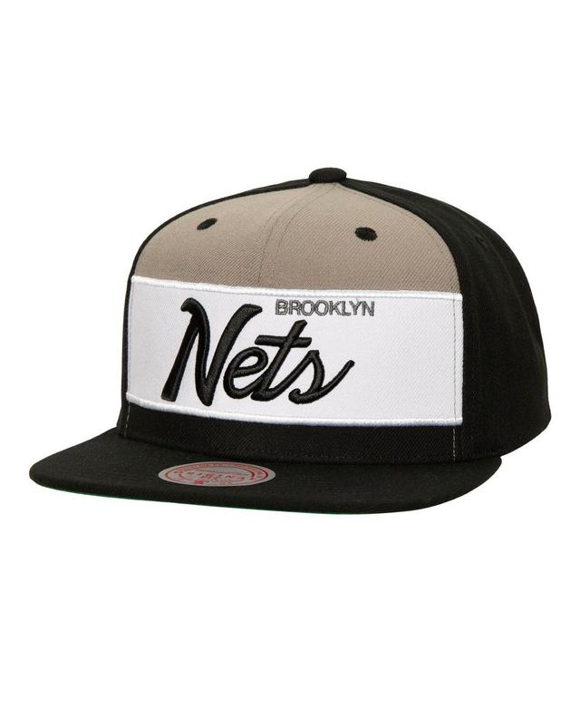 Mens Mitchell & Ness /Black Brooklyn Nets Retro Sport Color Block Script Snapback Hat Product Image