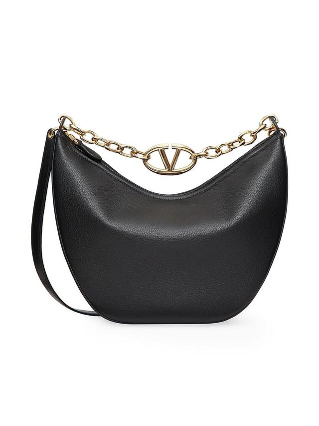 Womens VLogo Moon Medium Grainy Calfskin Hobo Bag with Chain Product Image