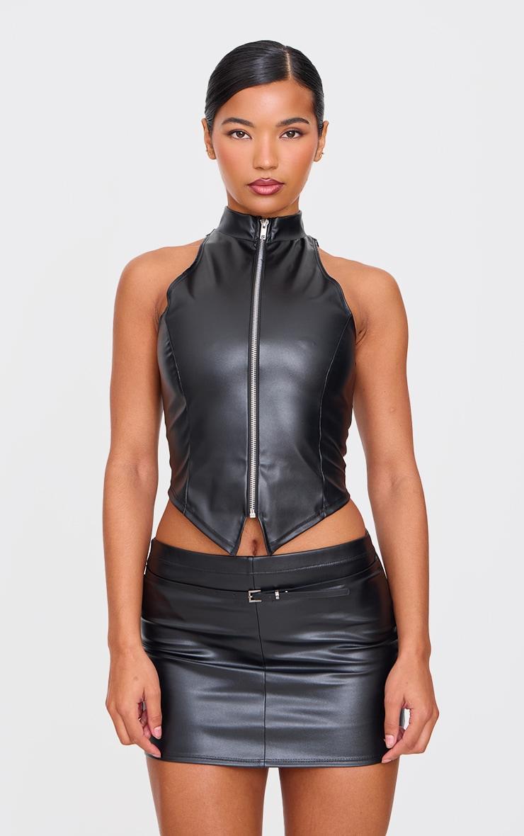 Black Faux Leather Mini Micro Skirt Product Image