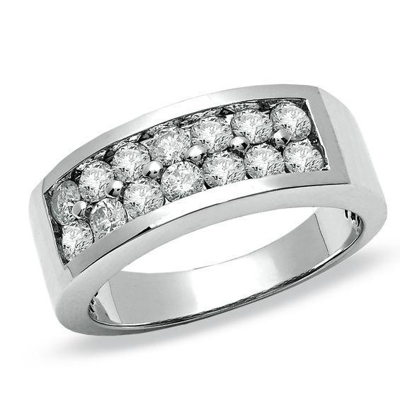 Men's 1-1/2 CT. T.w. Diamond Double Row Wedding Band in 14K White Gold Product Image