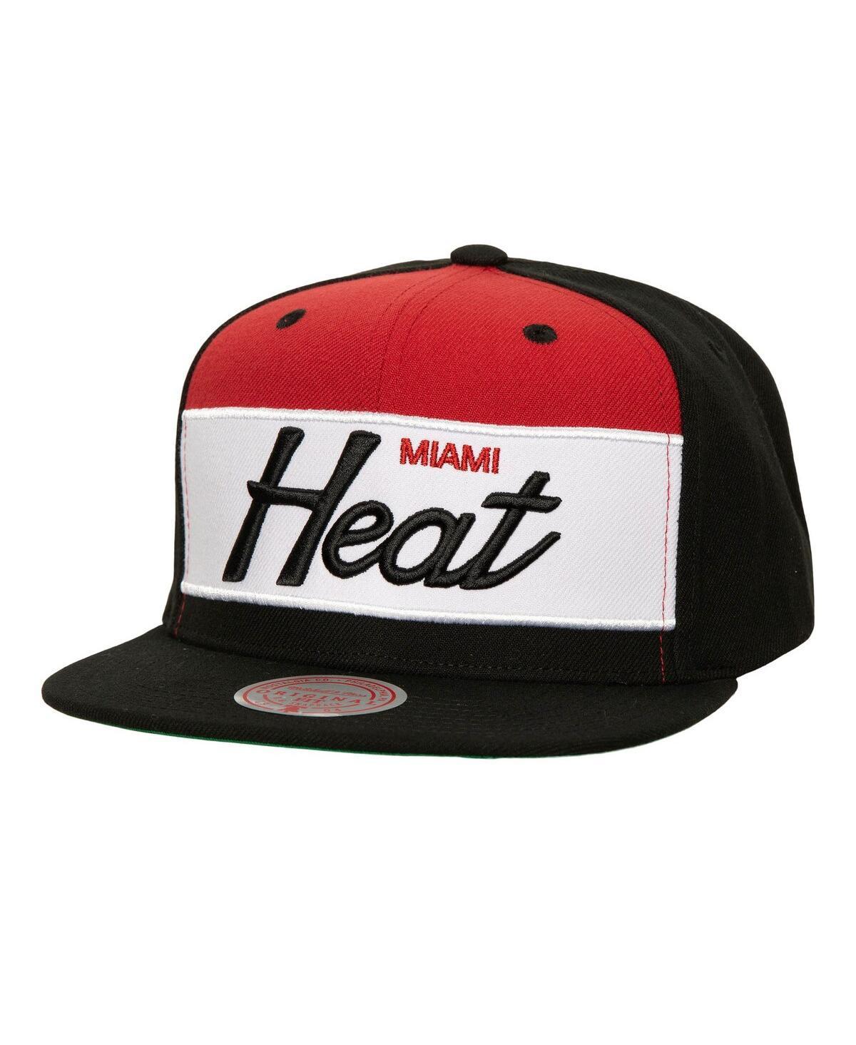 Mens Mitchell & Ness /Black Miami Heat Retro Sport Color Block Script Snapback Hat Product Image