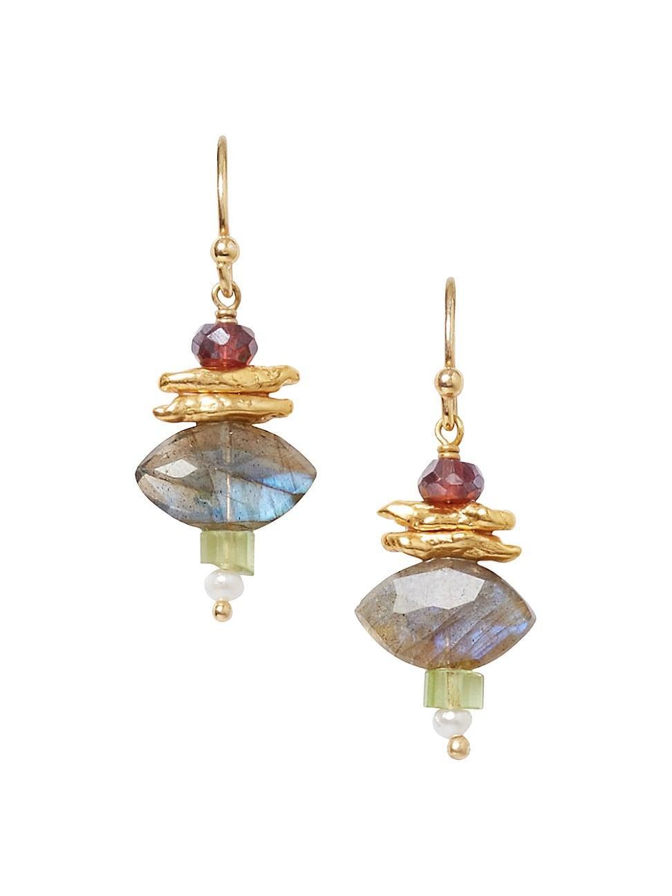 Womens 18K-Gold-Plated & Multi-Gemstone Drop Earrings Product Image