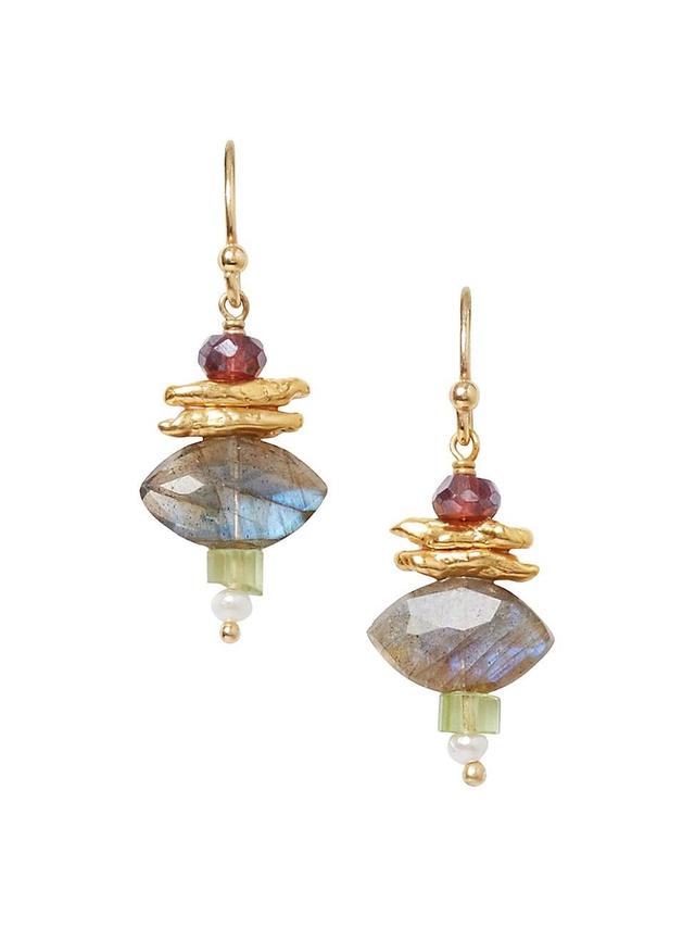 Womens 18K-Gold-Plated & Multi-Gemstone Drop Earrings Product Image