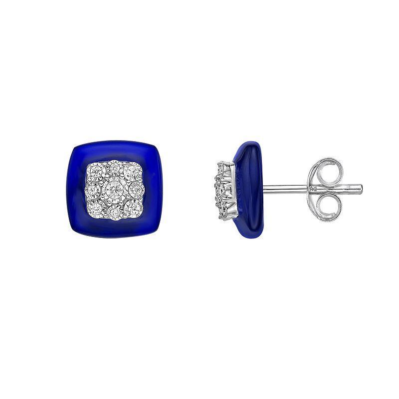 Gemminded Sterling Silver 1/8 Carat T.W. Diamond Blue Ceramic Stud Earrings, Womens, White Product Image