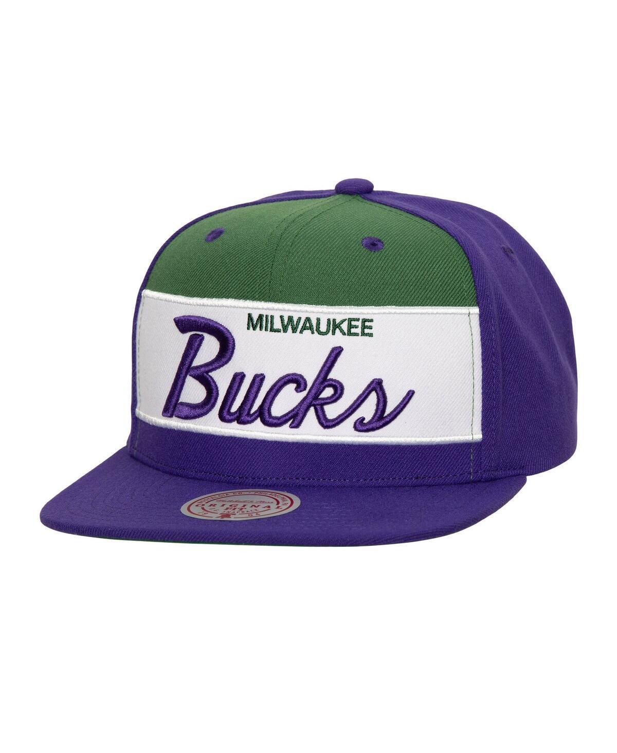 Mens Mitchell & Ness /Purple Milwaukee Bucks Retro Sport Color Block Script Snapback Hat Product Image