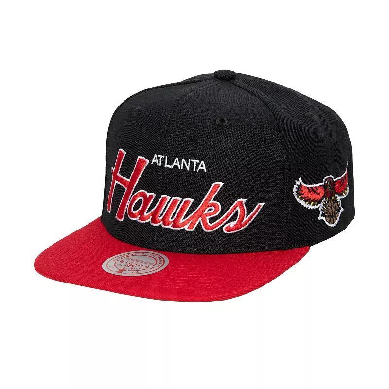 Mens Mitchell & Ness Black Atlanta Hawks Hardwood Classics Mvp Team Script 2.0 Snapback Hat Product Image