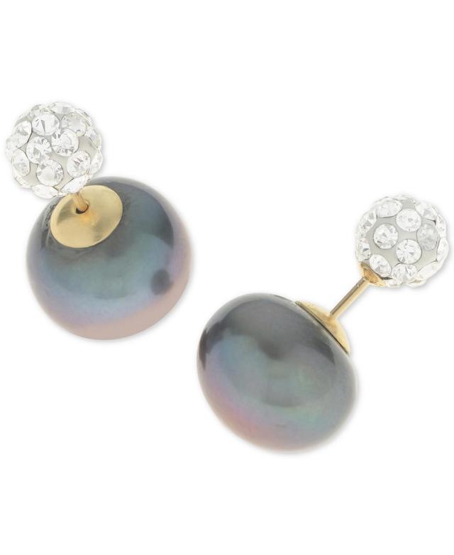 Cultured Freshwater Pearl (11mm) and Cubic Zirconia Reversible Front and Back Earrings in 14k Gold Product Image