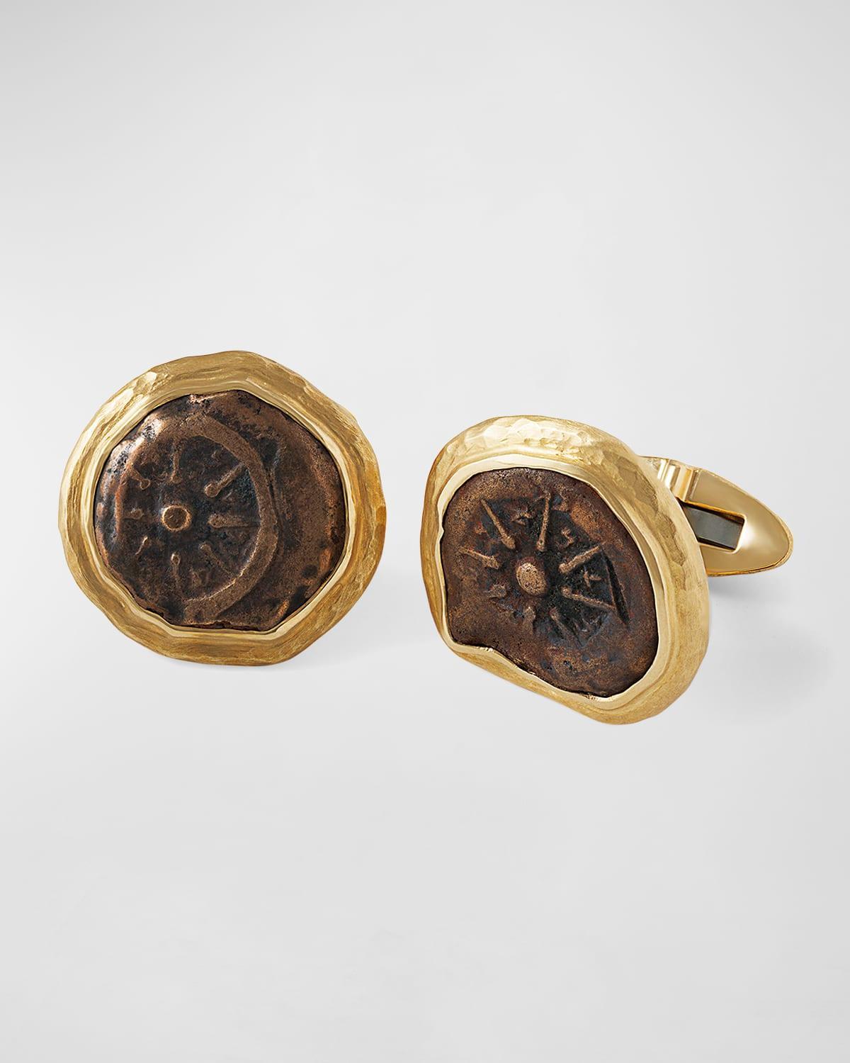 Mens 18K Yellow Gold Ancient Charity Coin Cufflinks Product Image