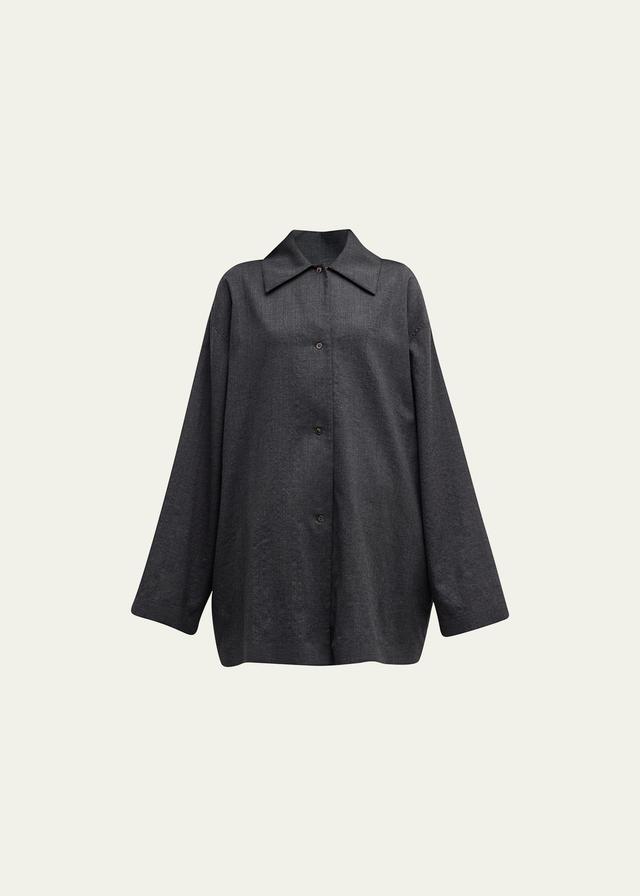 The Row - Rigel Oversized Silk-Cotton Shirt - Dark GreyModa Operandi Product Image