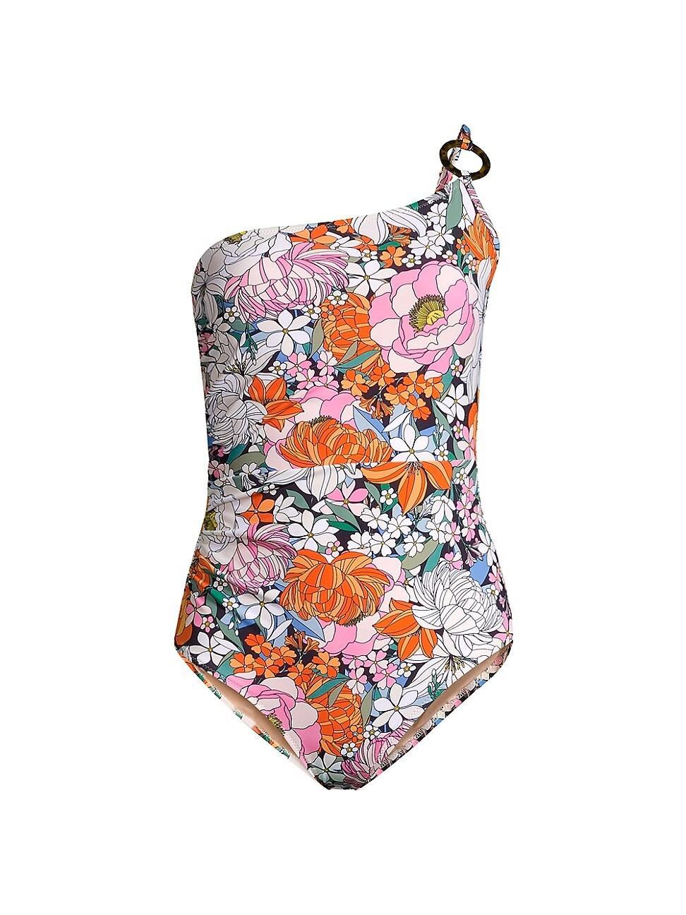 Womens Kara Floral One-Shoulder Ring One-Piece Swimsuit Product Image