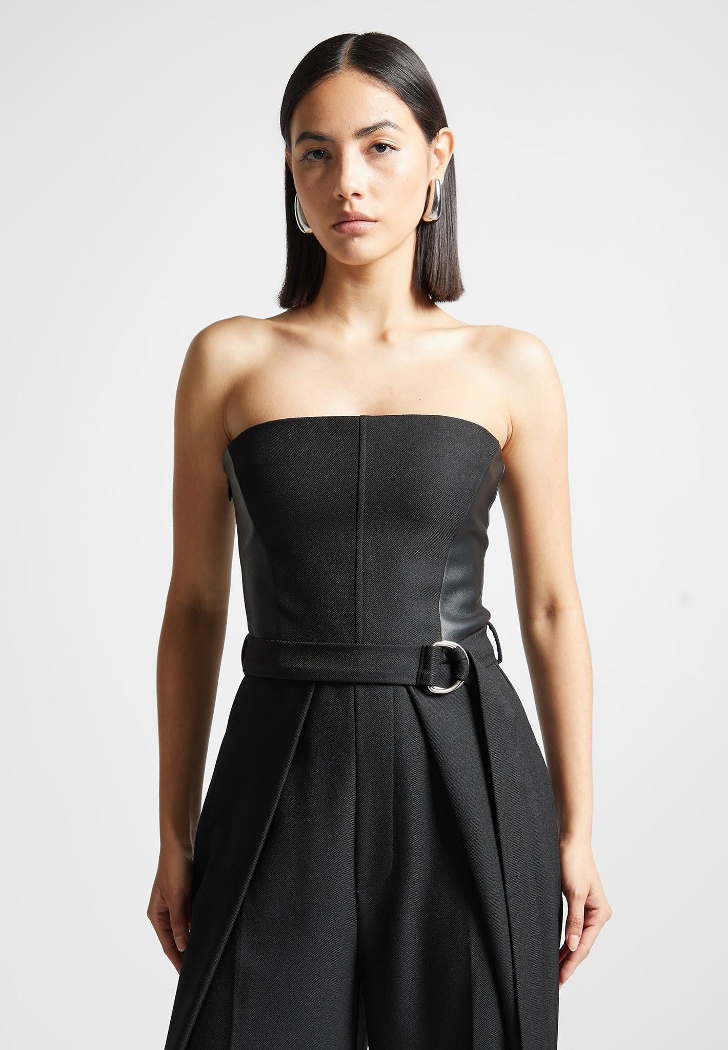 Tailored Pleat Jumpsuit with Belt - Black Female Product Image