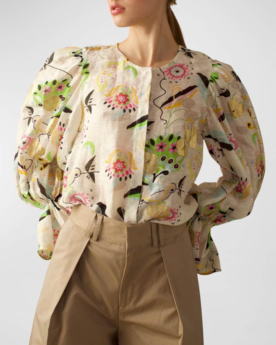 Floral-Print Blouson-Sleeve Blouse Product Image