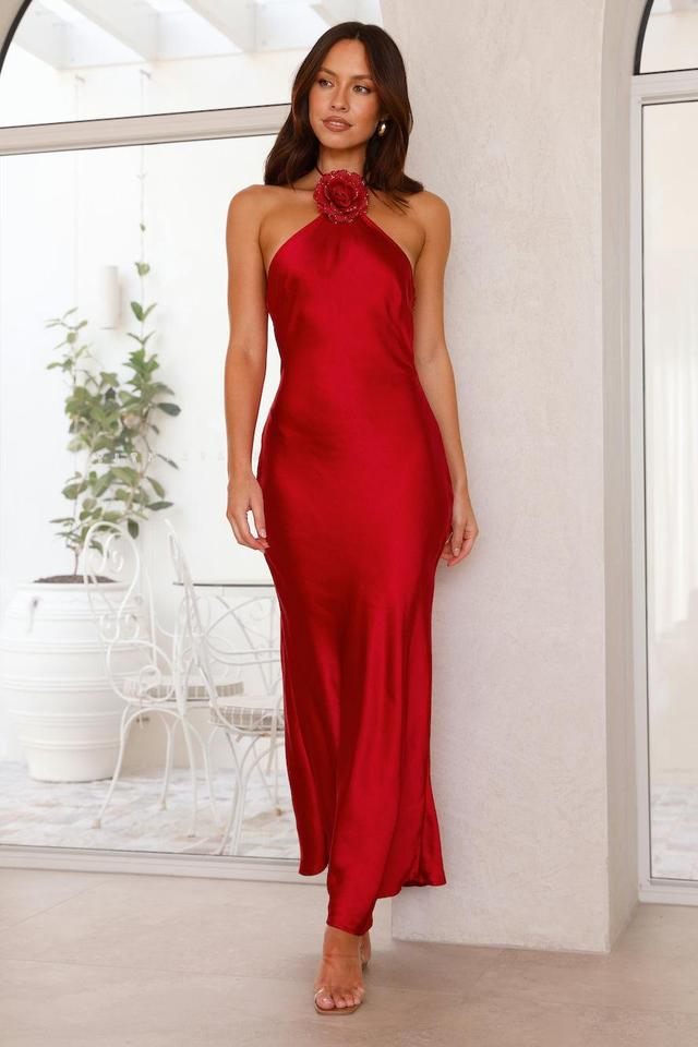 Admired By All Satin Halter Maxi Dress Red Product Image