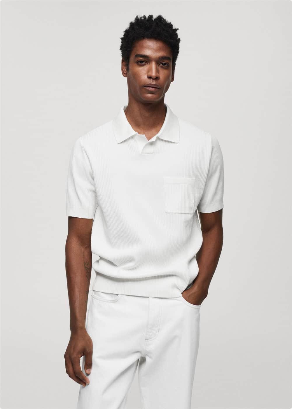 MANGO MAN - Short sleeve ribbed polo shirt whiteMen Product Image