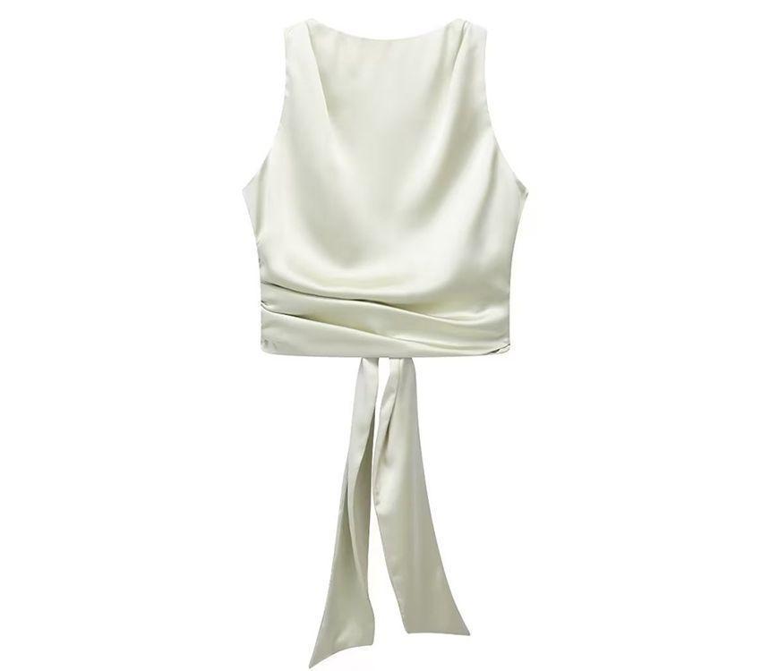 Shirred Bow-Back Satin Tank Top Product Image