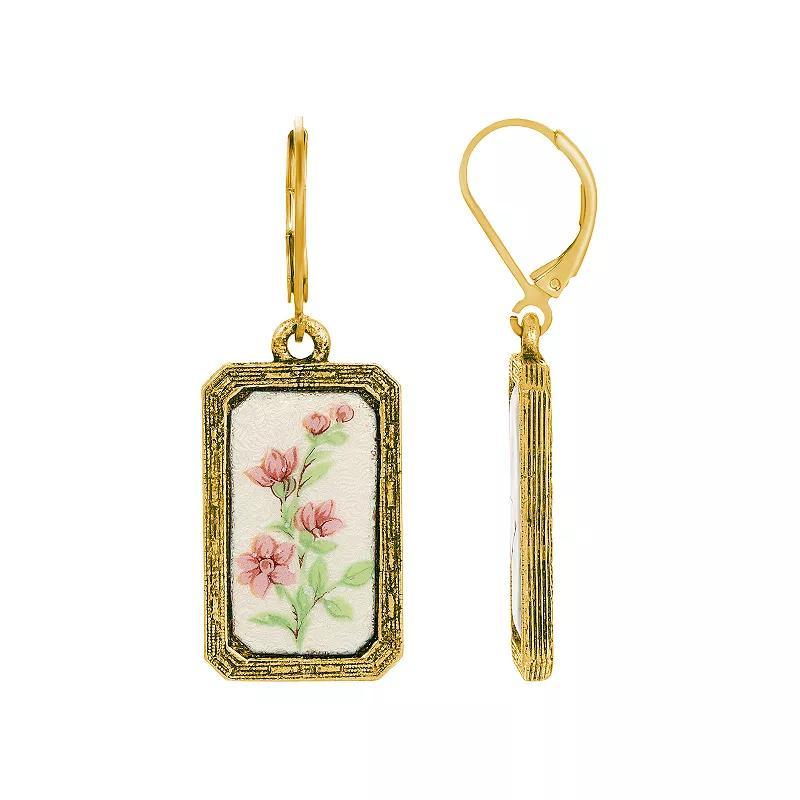 1928 Rectangle Enamel Flower Earrings, Womens, Pink Product Image