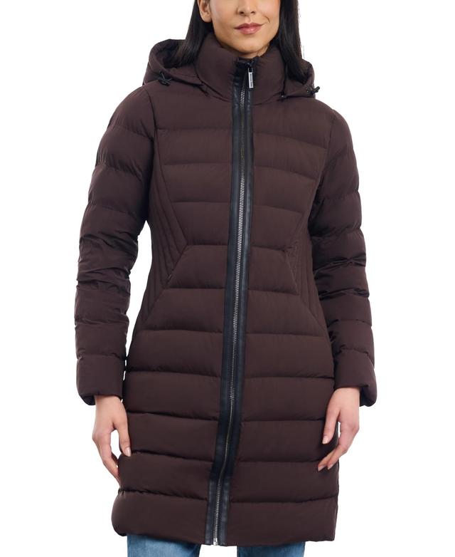 Michael Michael Kors Womens Hooded Faux-Leather-Trim Puffer Coat Product Image