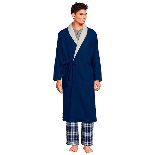 Mens Lands End Sherpa-Lined Flannel Robe Product Image