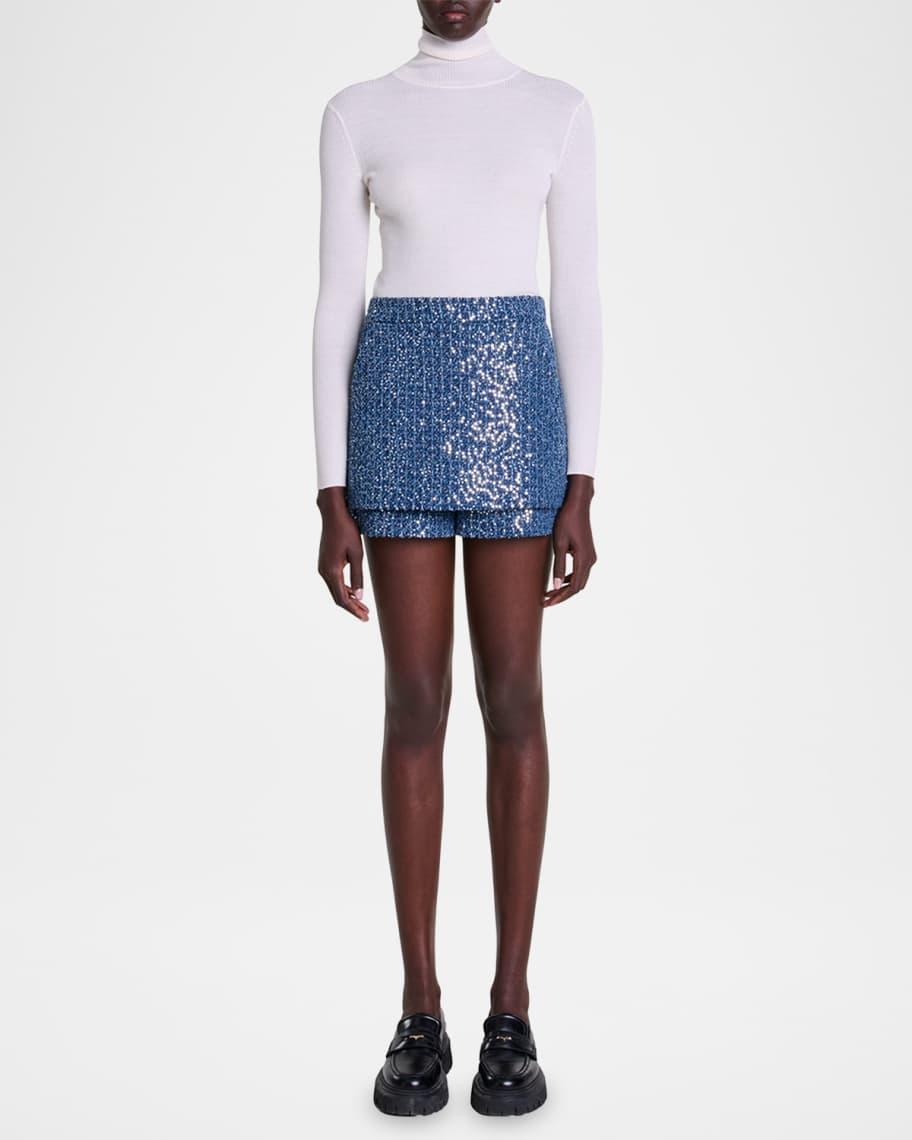 Ialania Sequined Tweed-Effect Denim Skort Product Image