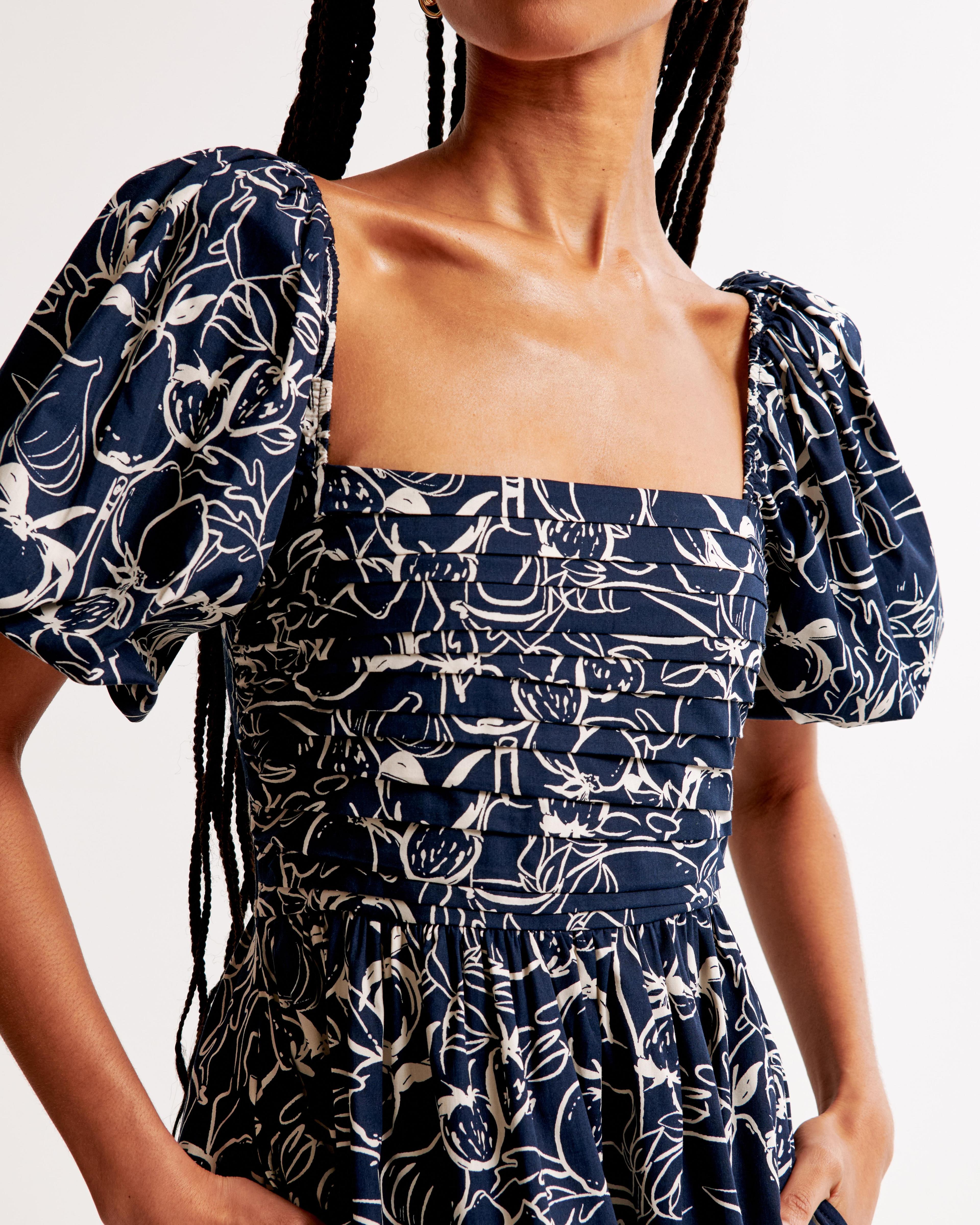 The A&F Emerson Poplin Puff Sleeve Midi Dress Product Image