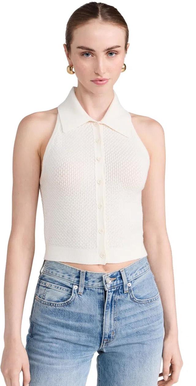 Spread-collar Crochet Top In White Product Image