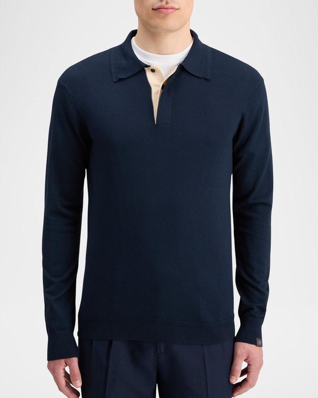 Mens Knitted Long-Sleeve Polo Shirt Product Image