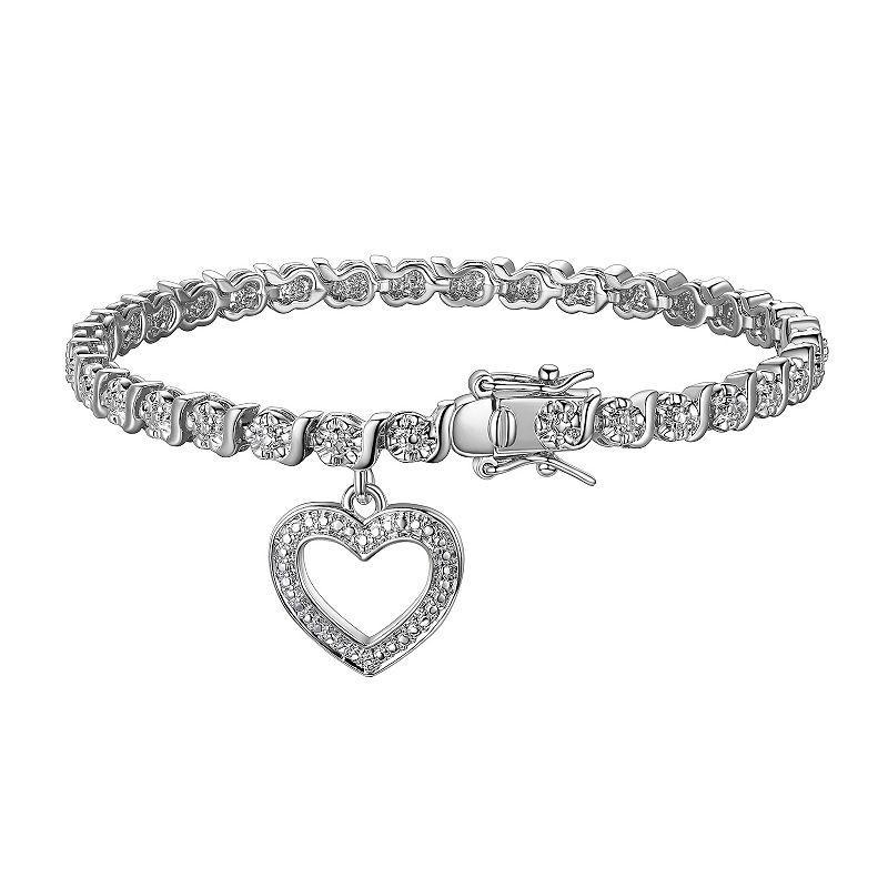 Sarafina Silver Tone Diamond Accent Heart Charm Bracelet, Womens Silver Tone White Product Image