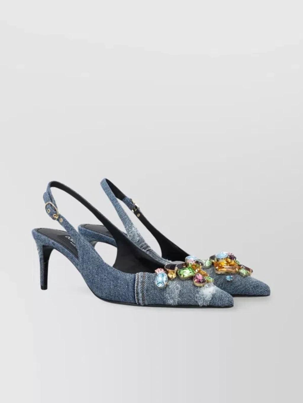 Denim Crystal Slingback Pumps In Grey Product Image