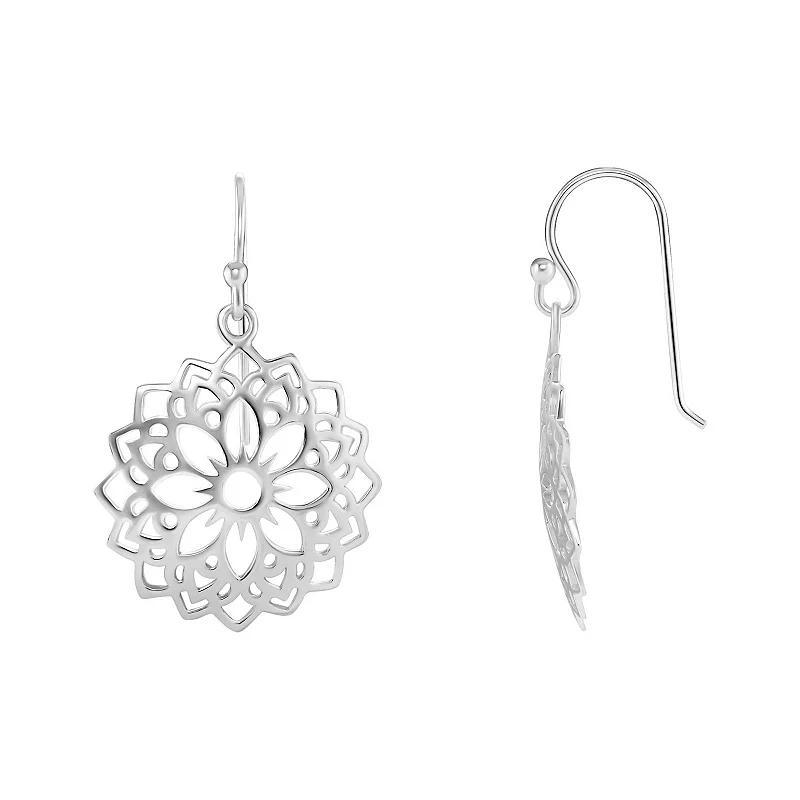 PRIMROSE Sterling Silver Polished Filigree Flower Drop Earrings, Womens, Silver Tone Product Image