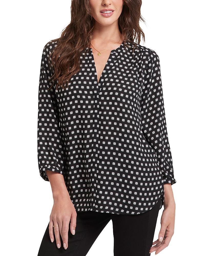 Nydj Three Quarter Sleeve Printed Pintucked Back Blouse Product Image