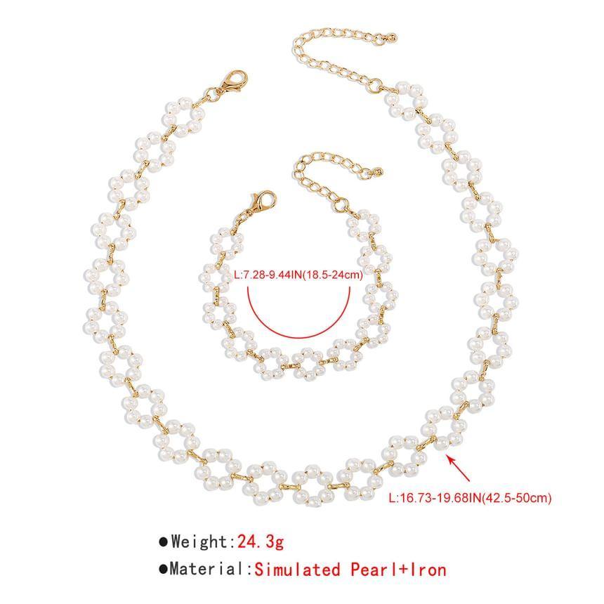 Set: Faux Pearl Beaded Necklace + Bracelet Product Image