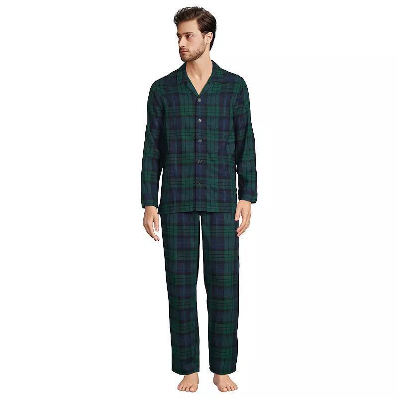 Mens Lands End Flannel Pajama Shirt & Pajama Pants Sleep Set Red Navy Plaid Product Image