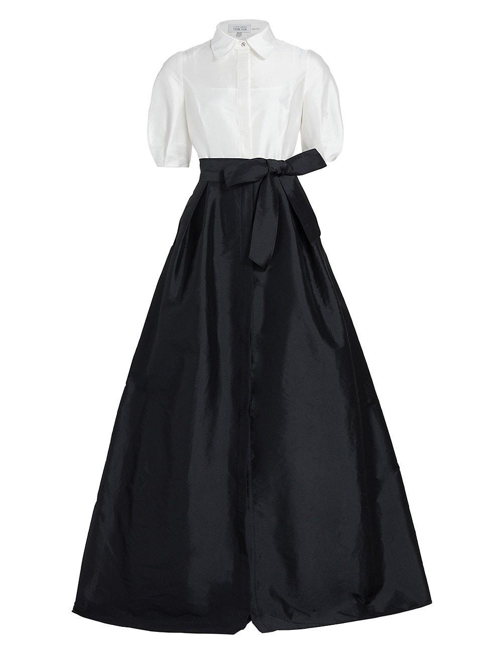 Womens Puff-Sleeve Taffeta Shirtwaist Gown Product Image