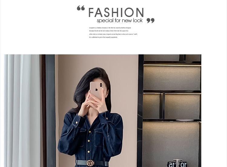 Long-Sleeve Denim Midi A-Line Shirt Dress Product Image