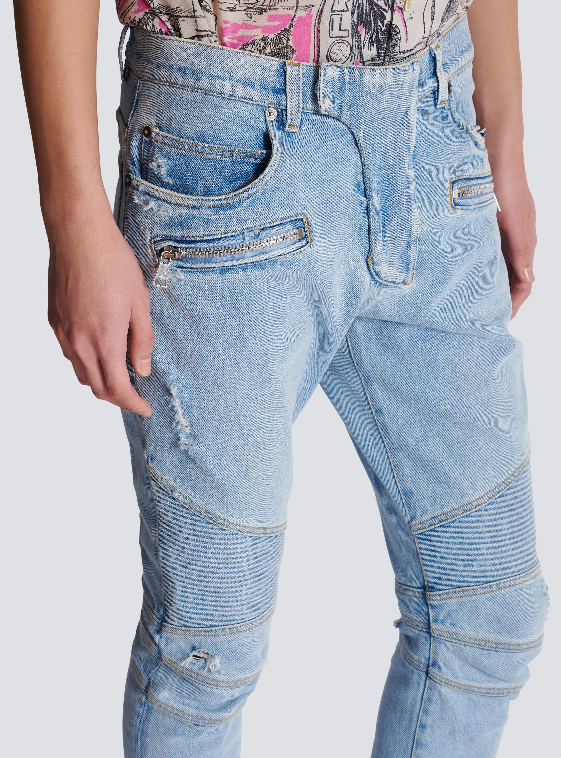 Light blue denim biker jeans  Product Image