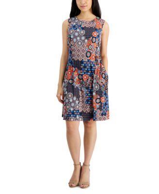 Petite Sleeveless Mixed-Print Sheath Dress Product Image