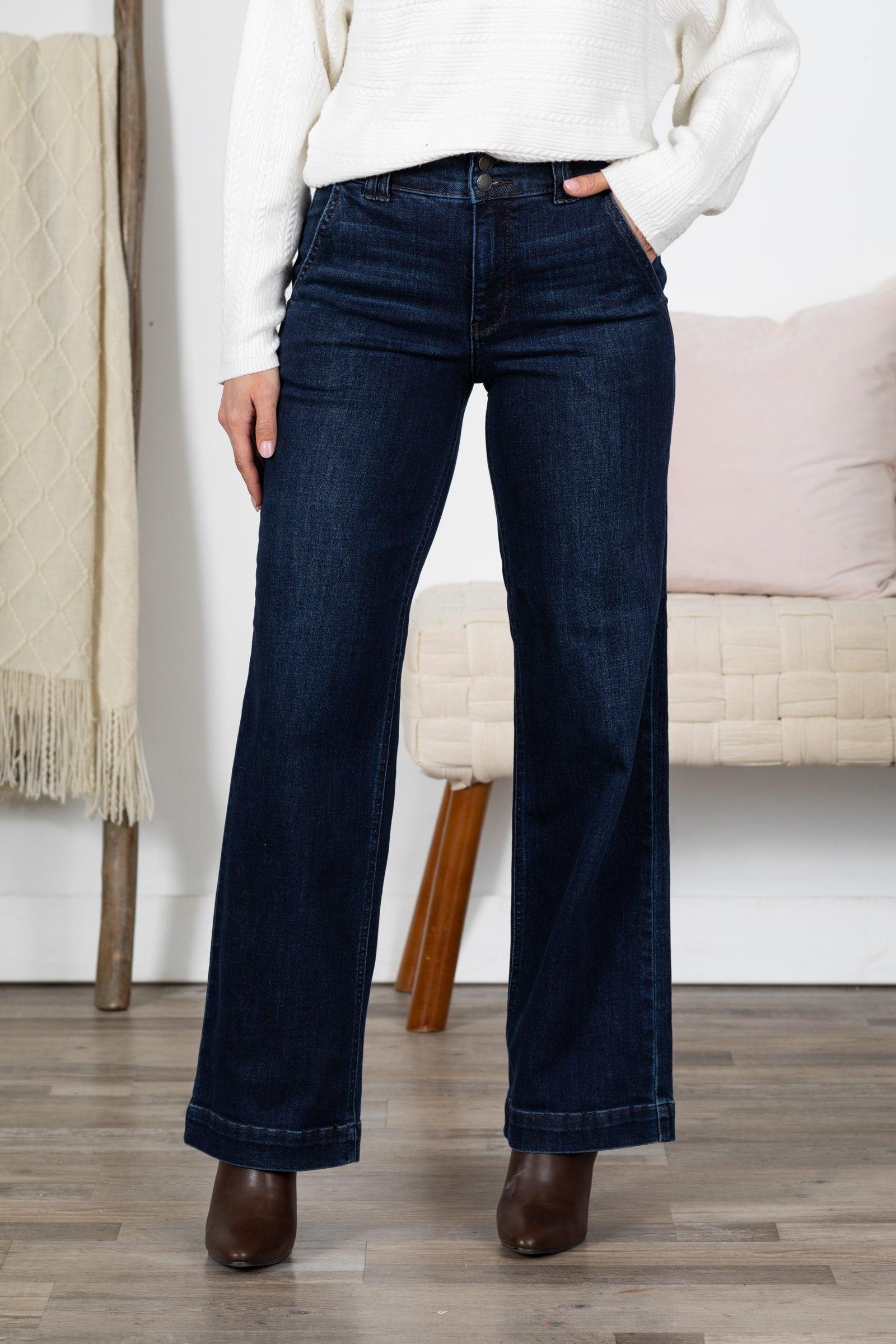 Judy Blue Dark Wash 2 Button Wide Leg Jeans Product Image