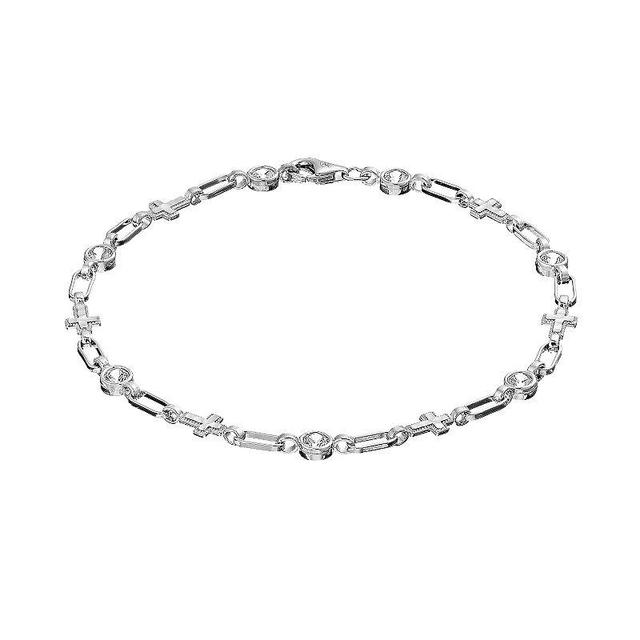 Kristen Kesho Sterling Silver Lab-Created White Sapphire Cross Bracelet, Womens Product Image