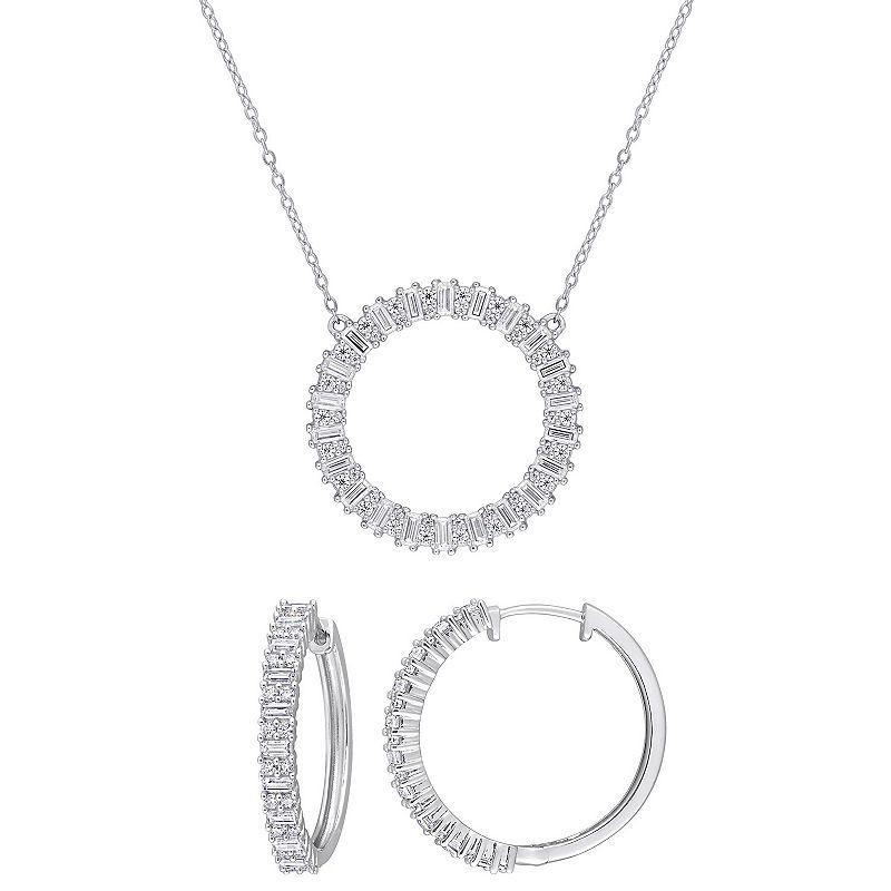 Stella Grace Sterling Silver Lab-Created Moissanite Hoop Earrings & Necklace Set, Womens Product Image