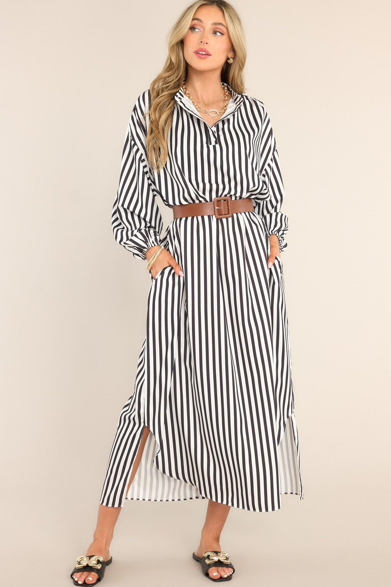 Make Haste Black & White Striped Dress Product Image