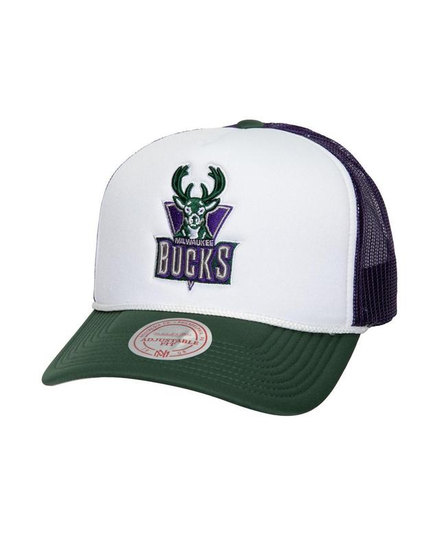 Mens Mitchell & Ness Milwaukee Bucks Hardwood Classics Blocker Foam Front Trucker Snapback Hat Product Image