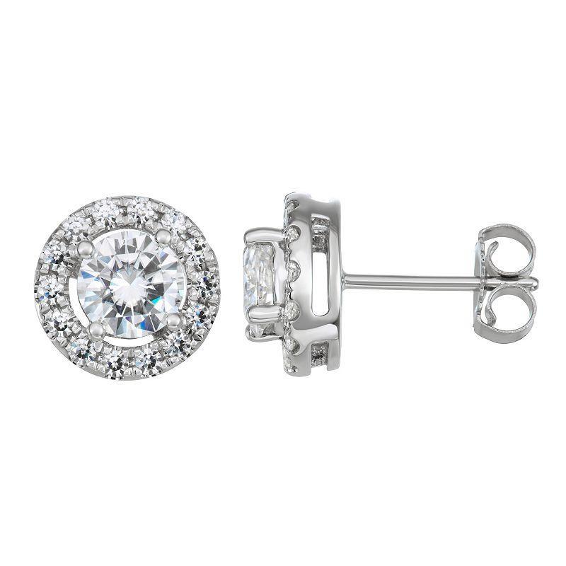 Charles & Colvard 1.28 Ct. T.w. Moissanite Halo Stud Earrings In 14K White Gold Product Image