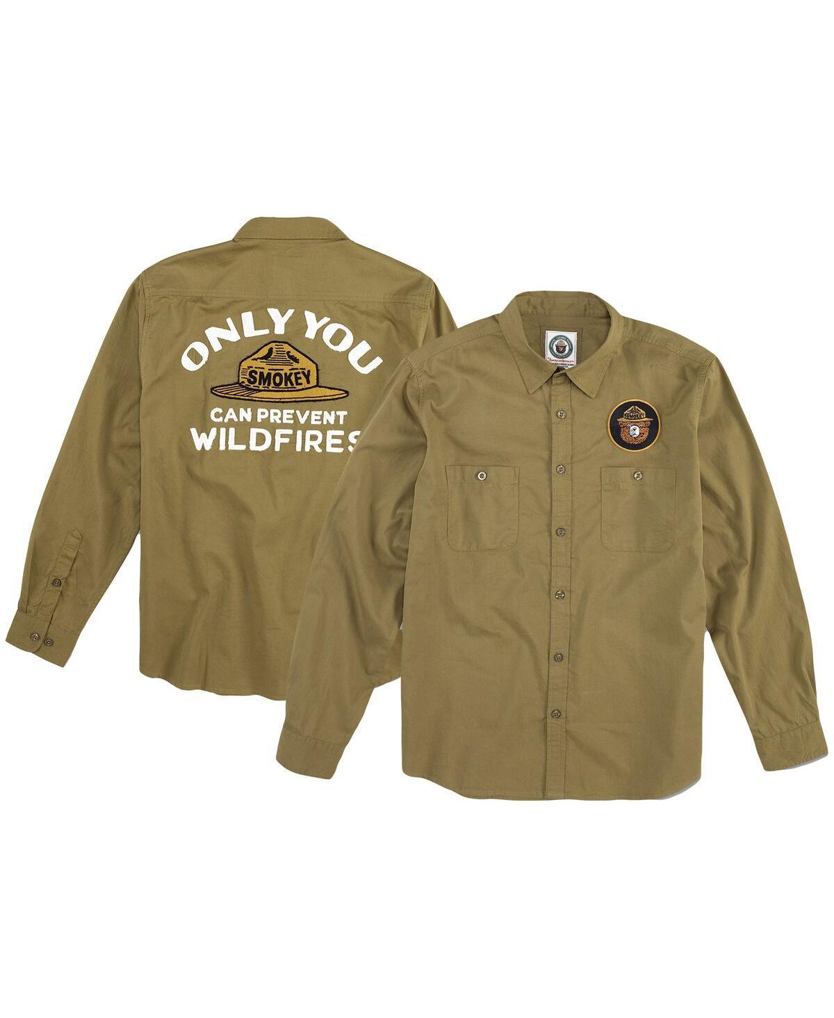 Mens American Needle Olive Distressed Smokey the Bear Daily Grind Button-Up Long Sleeve Shirt Product Image